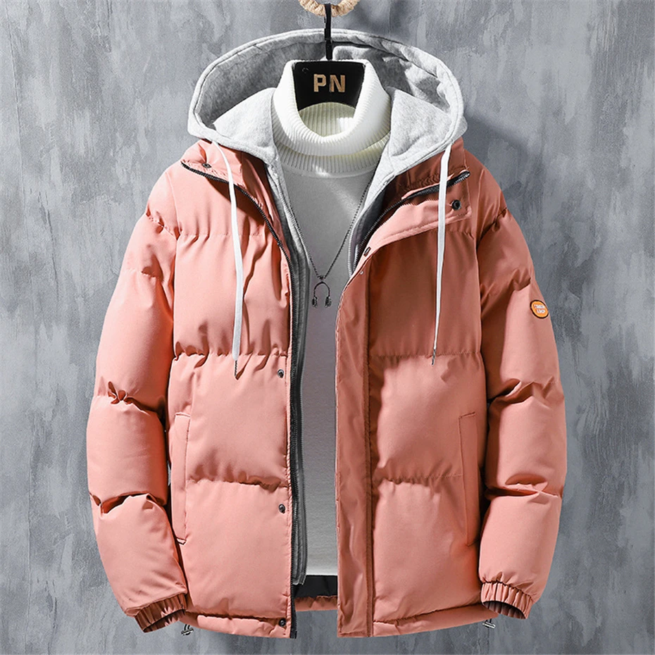 Chaqueta acolchada de Color sólido para hombre, parka con capucha informal, abrigos acolchados de invierno