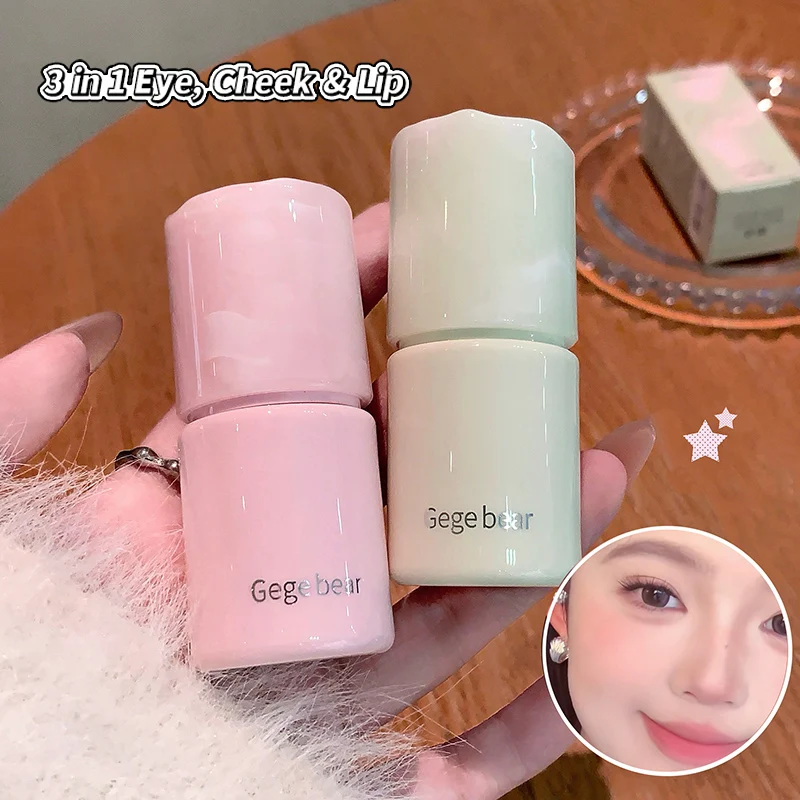 Gege Bear 3-in-1 Multi-Use Cream Blush Stick, Buildable Lip Cheek Eye Tint, Blendable Long-Lasting Portable Face Makeup Tool Kit