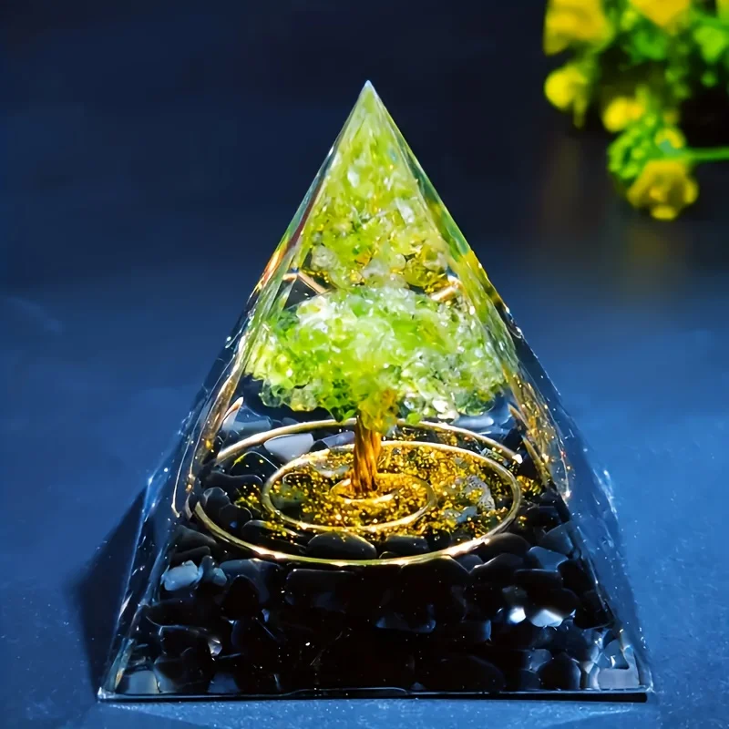 Obsidian crystal tree of life pyramid, home decoration, fish tank decoration, the best gift for friends on Halloween