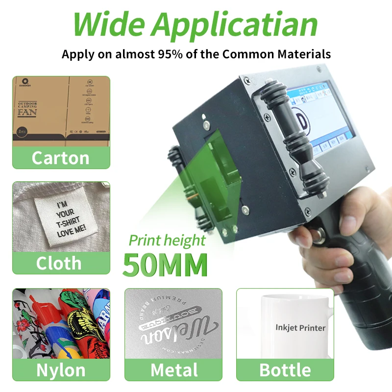 50 مللي متر يده النافثة للحبر بندقية مع 2 خرطوشة التجفيف السريع ل QR الباركود دفعة رقم الشعار تاريخ انتهاء الصلاحية آلة ترميز التسمية