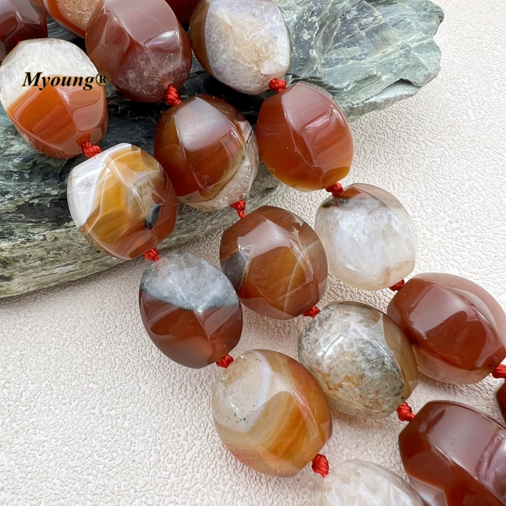 

Large Faceted Natural Red Agates Quartz Lantern Nugget Beads For DIY Earring Jewelry Making MY231219