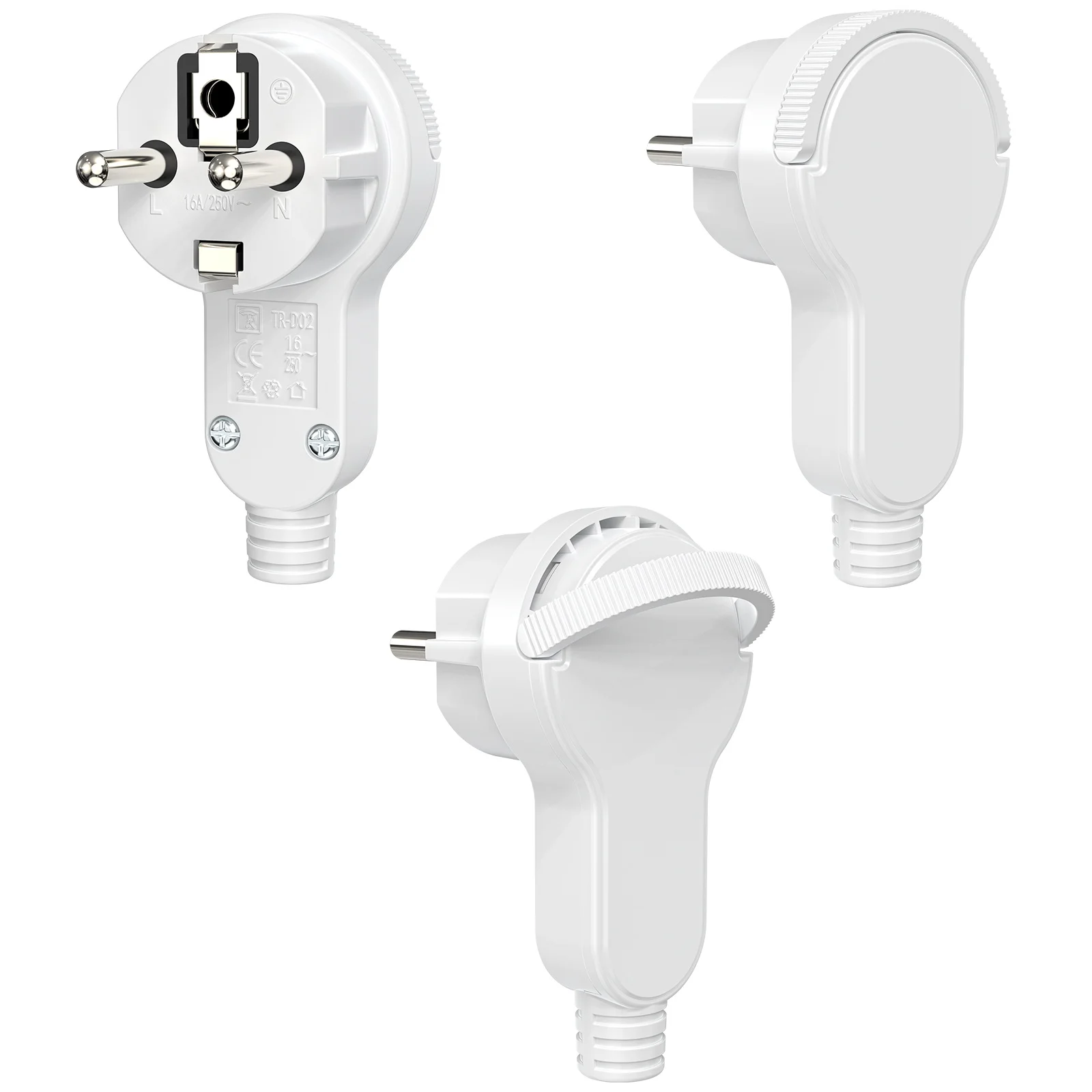 قابس زاوية Schuko مع اتصال أرضي، 250 فولت، 16 أمبير، قابس مسطح مع قبضة قابلة للطي وحماية مدببة الجهد، 3 قطع #1