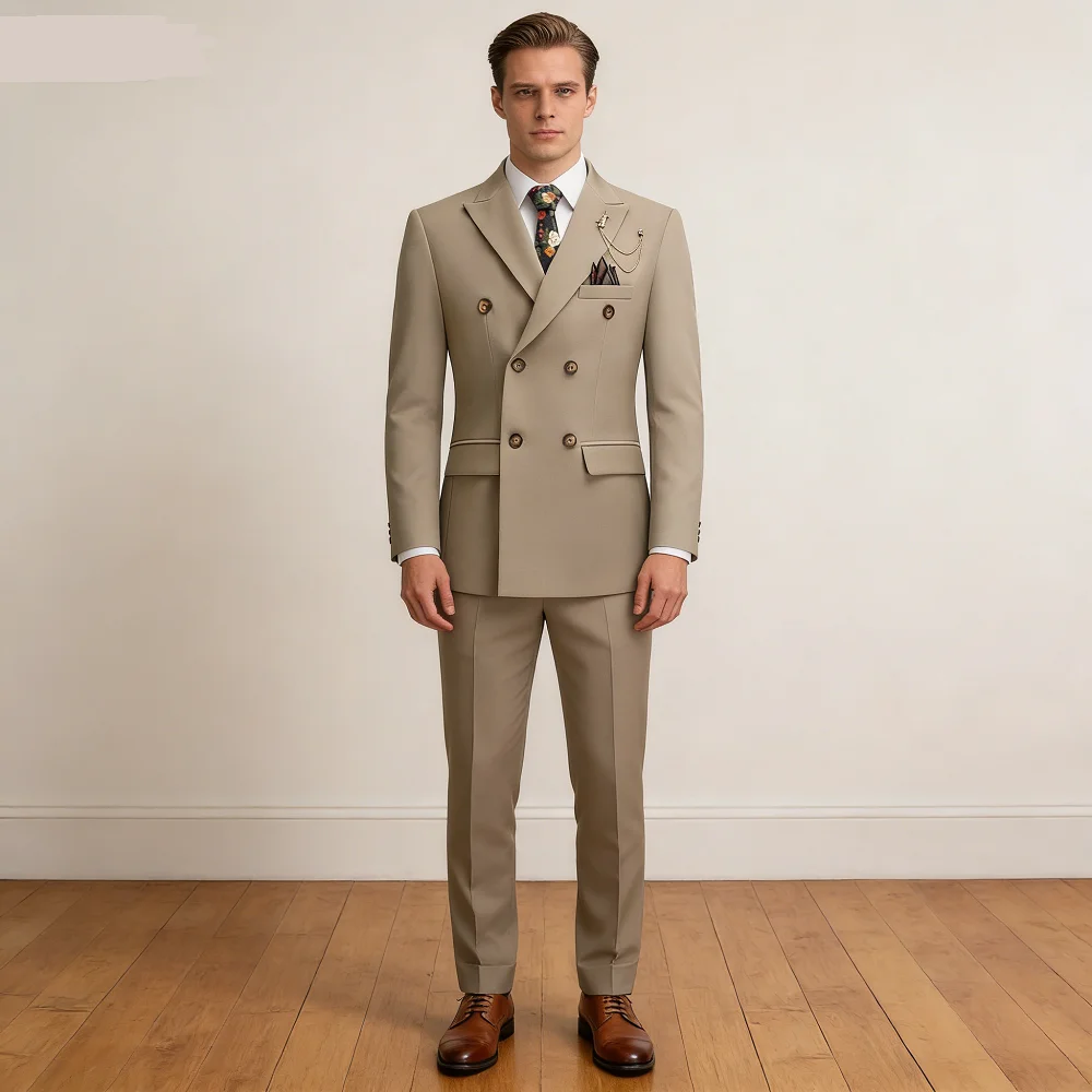 

Latest Solid Color Men's Suit Two-Piece Set with Notched Lapel And Double Button Closure for Four Seasons Black