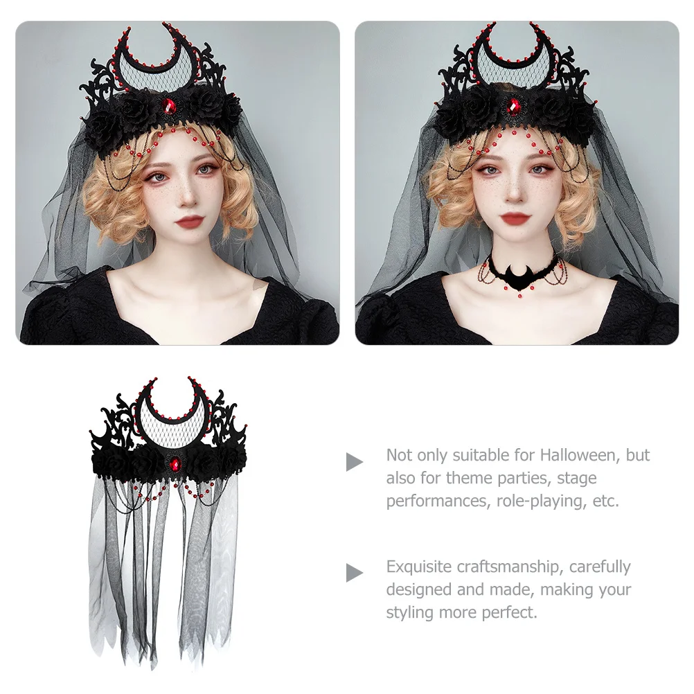 

Готическая черная сетчатая вуаль с короной, повязка на голову, костюм на Хэллоуин, головной убор ведьмы, вечерние головные уборы, аксессуар для волос для косплея, вуаль на Хэллоуин