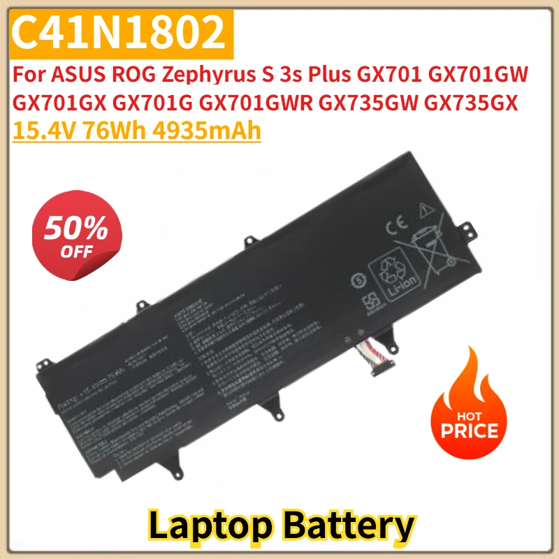 

Аккумулятор для ноутбука C41N1802 15,4 В 76 Втч 4935 мАч для ASUS ROG Zephyrus S 3s Plus GX701GX GX701G GX701 GX701GW GX701GWR Высокое качество