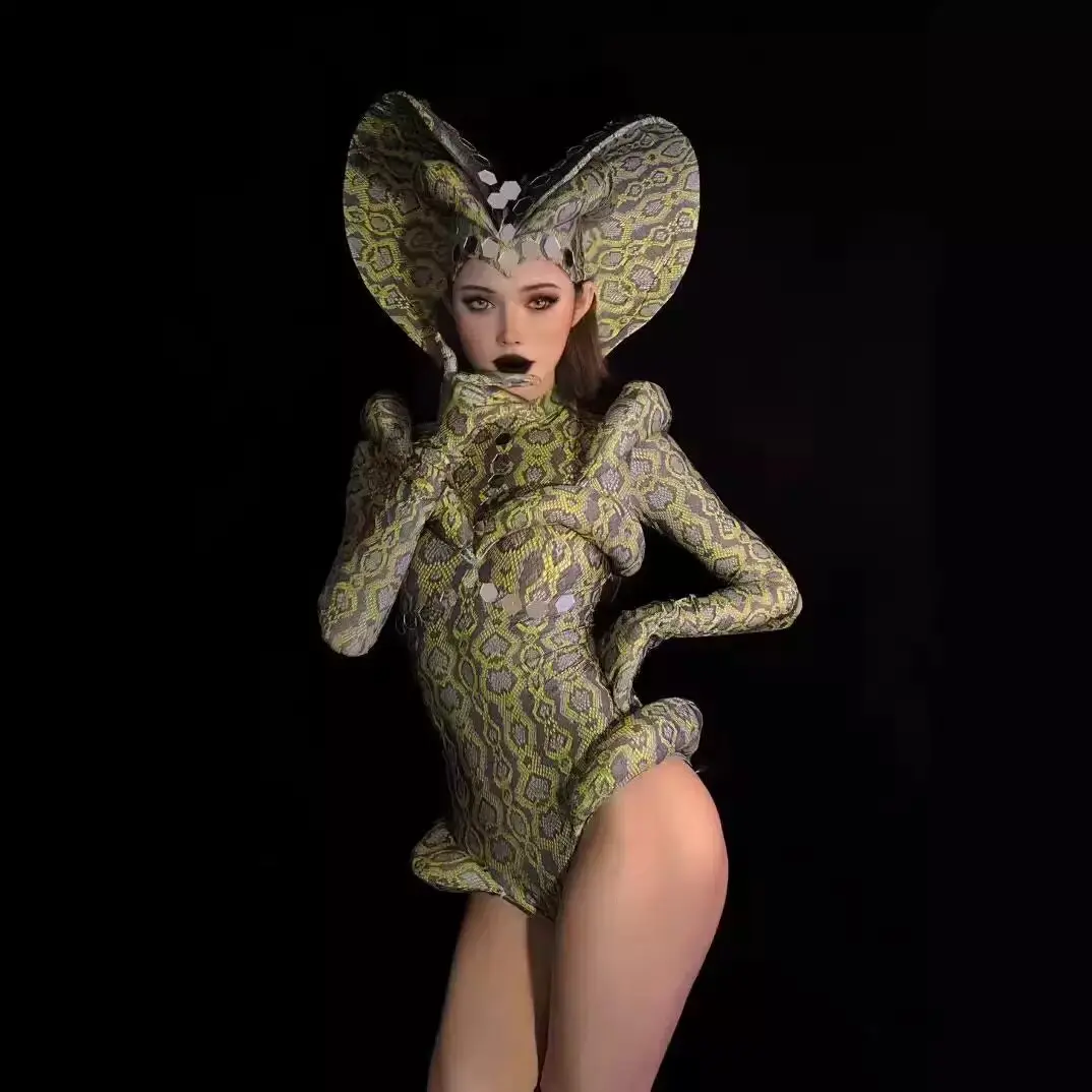 2026 Neues sexy zweiteiliges Outfit mit Schlangenmuster für Damen, geeignet für Bar, Nachtclub, Gogo-Tänzerin, Sängerin, Bühnenkostüm – Detail 3