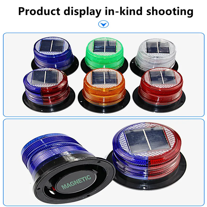 Solar Powered LED Warning Light Burst Flashing Car Truck Signal Night Light Red and Blue Warning Flashing Magnet Car Roof Light