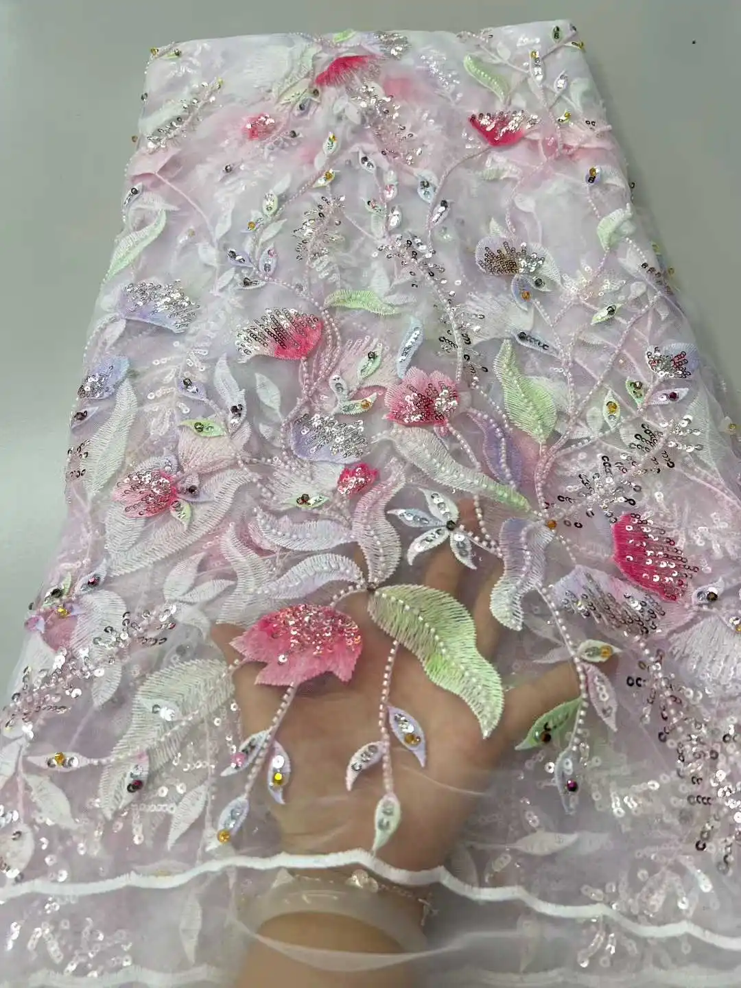 

African Lace Fabric 2025 Sequins Beaded Embroidery Lace Groom Nigerian Bridal High Quality French Tulle Lace Fabric For Sewing