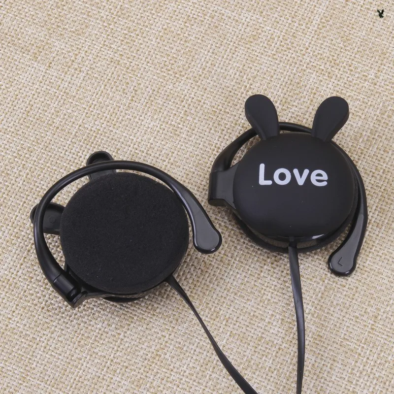 귀여운 만화 토끼 이어 후크 유선 이어폰, 스포츠 러닝 스테레오 헤드폰, 소음 감소, 어린이 소녀 헤드셋, 3.5mm