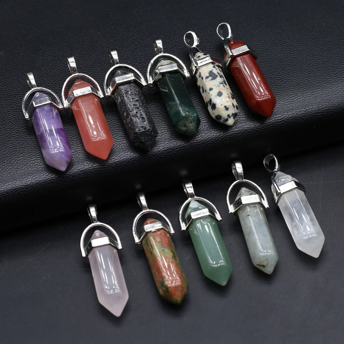 5PCS 13x40mm Hexagonal Pyramid Pendant Natural Stone Crystal Quartz Charms for Jewelry Making DIY Necklaces Earrings Accessories