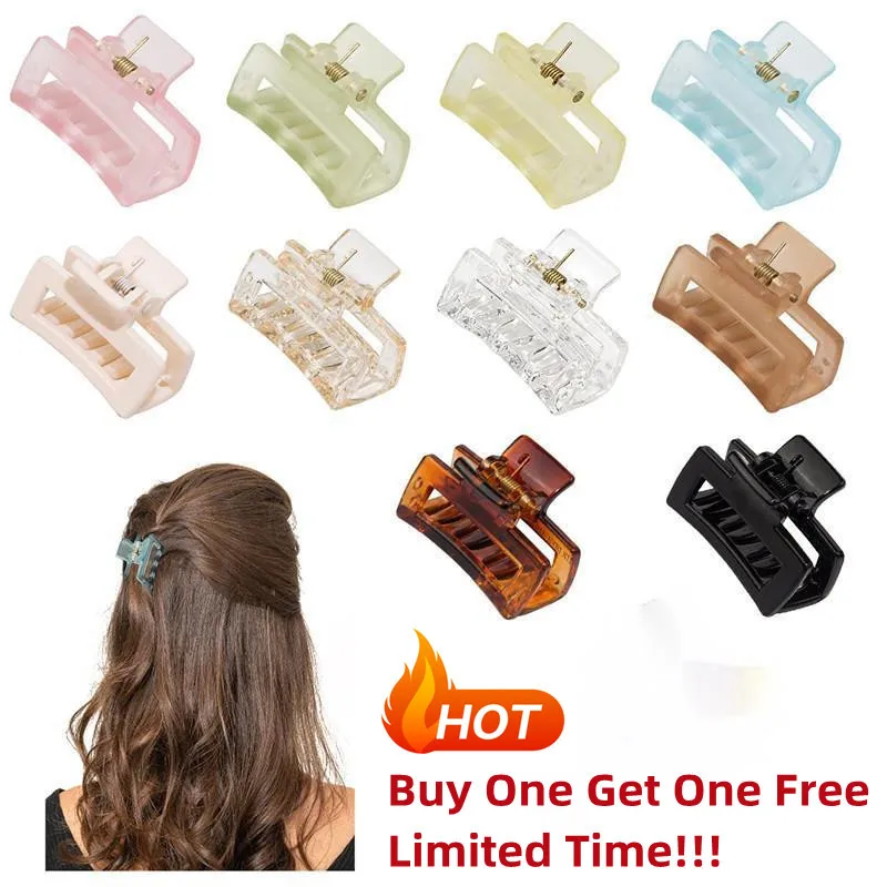 2 Pieces Newest Hair Clips Transparent Acrylic Geometric Hollow Out Rectangle Hair Claw Clamps Bang Hairstyle Hairgrips Women