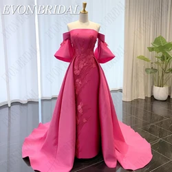 EVON BRIDAL Mermaid Saudi Arabia Evening Dresses 2024 Elegant Women Flare Sleeve Lace فستان سهرة ناعم Fuchsia Formal Party Gowns