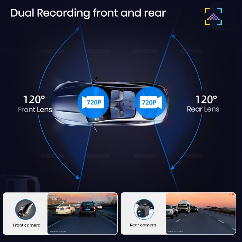 Junsun Nowa kamera samochodowa 720P ADAS Mini Car DVR 120 ° Rejestrator wideo FOV Auto, ukryta kamera samochodowa z obsługą Androida, wspomagająca parkowanie z tyłu.