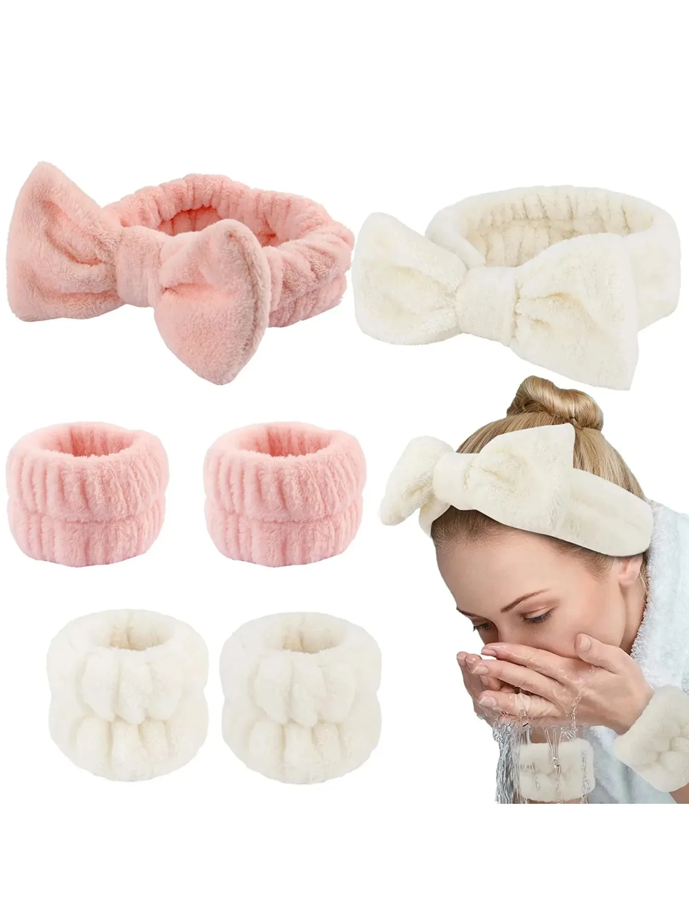 

Bow Headband Wristband Set Towel Elastic Soft Washing Face Shower Make Up Yoga Sports Skincare Headband For Women Girls