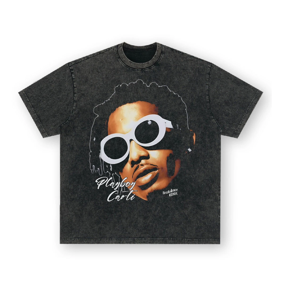 2025 American Retro Print Summer Rapper Short-sleeved T-shirt Washed Retro O-neck Men's Pure Cotton Half-sleeves