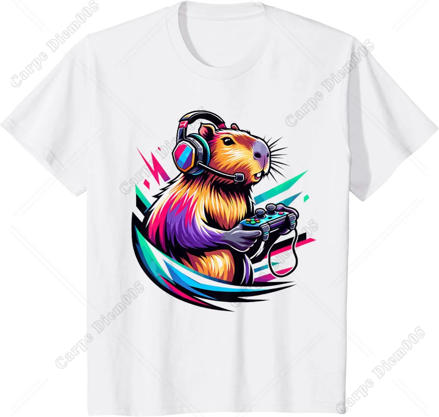 Controller Gamer Capybara Shirt Funny Capybara Rodent Video Games Lover T-Shirt for Men Boys Teens Cotton Men T Shirt