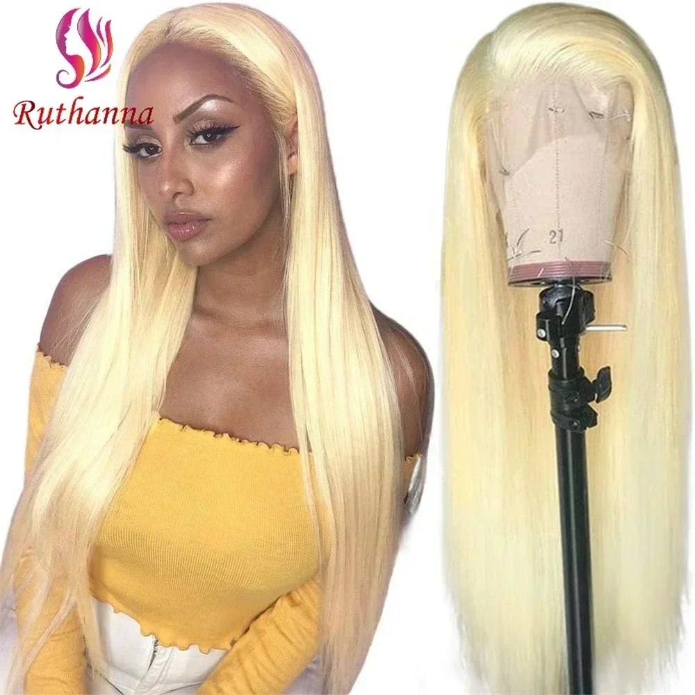 Blonde Transparent Lace Synthetic Silky Straight Long Wig For Women T Part Lace Hand Weaving Middle Part Cosplay Fashion Wig