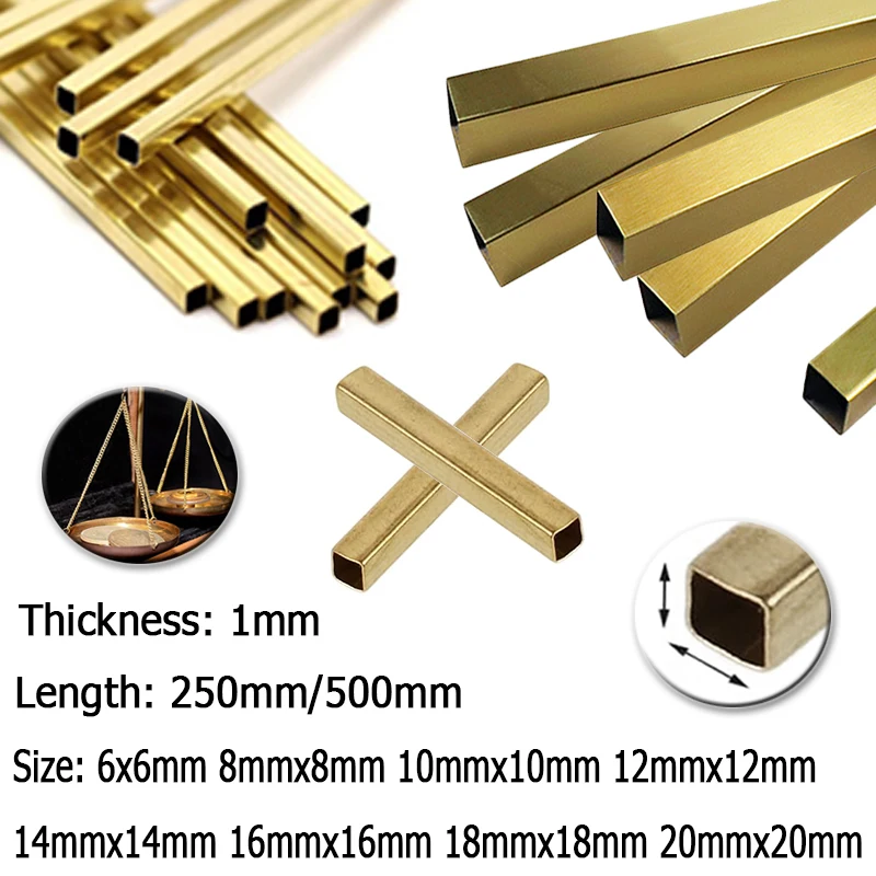 1Pc Brass Square Hollow TubePipe 250mm/500mm Length, 6-20mm 