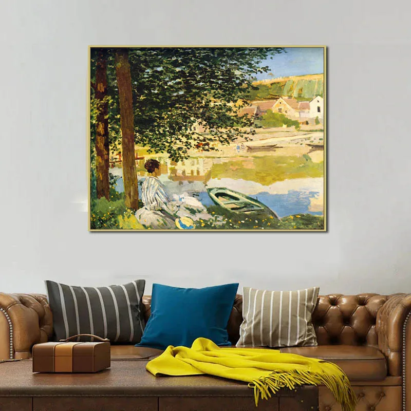 

Hand painted high quality reproduction of On the Bank of the Seine, Bennecourt by Claude Monet landscape oil painting on canvas