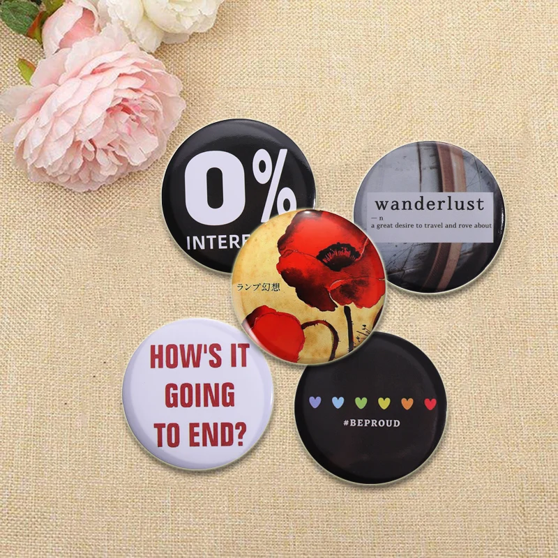 58mm Animals/eyeball/flower Pins Cartoon Cat Funny Quotes Brooches Out Df Luck/she Her Badge Backpack Clothes Gift Accessory