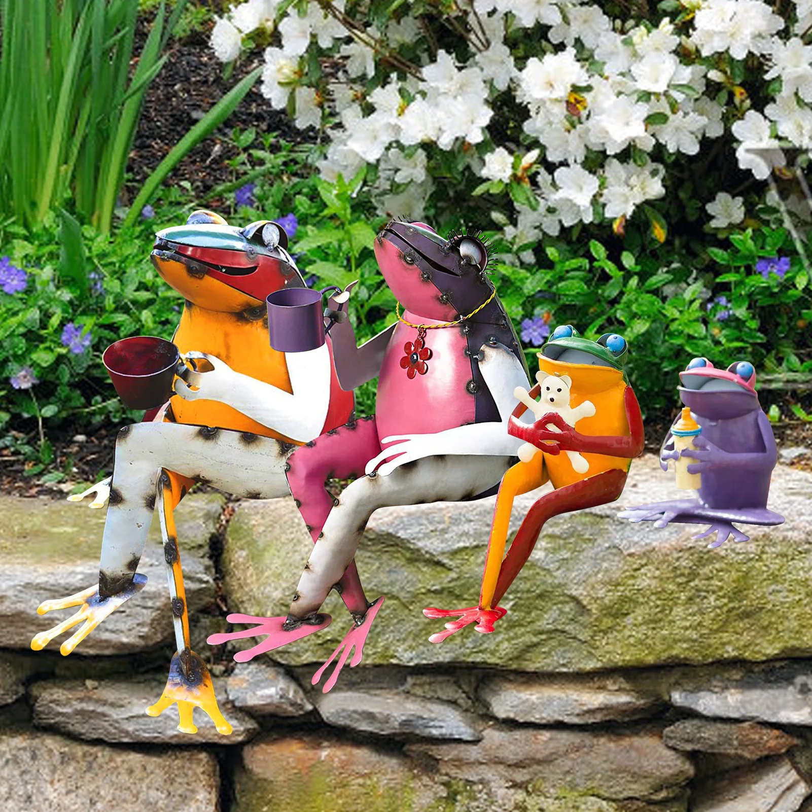 

Frog Sculpture Garden Art Accessories with A Cute Frog Iron Statuary Design for Patio Yard Lawn Porch Backyard
