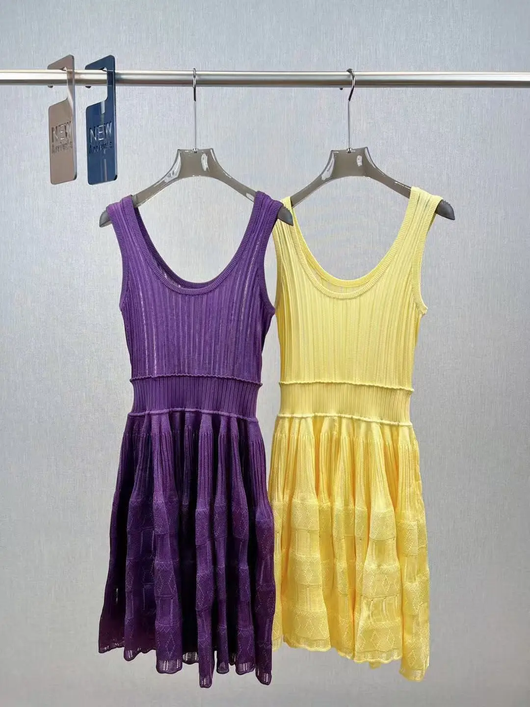Stretch Slim Knit Sleeveless Dresses Temperament Sexy Peplum Purple Women\'s Dress 2025 Spring New