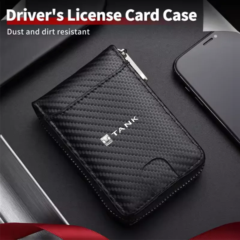 Large Capacity Men Zipper Card Wallet Carbon Fiber Pattern Organizer for ID Credit Cards Cash Change for tank car Accessories