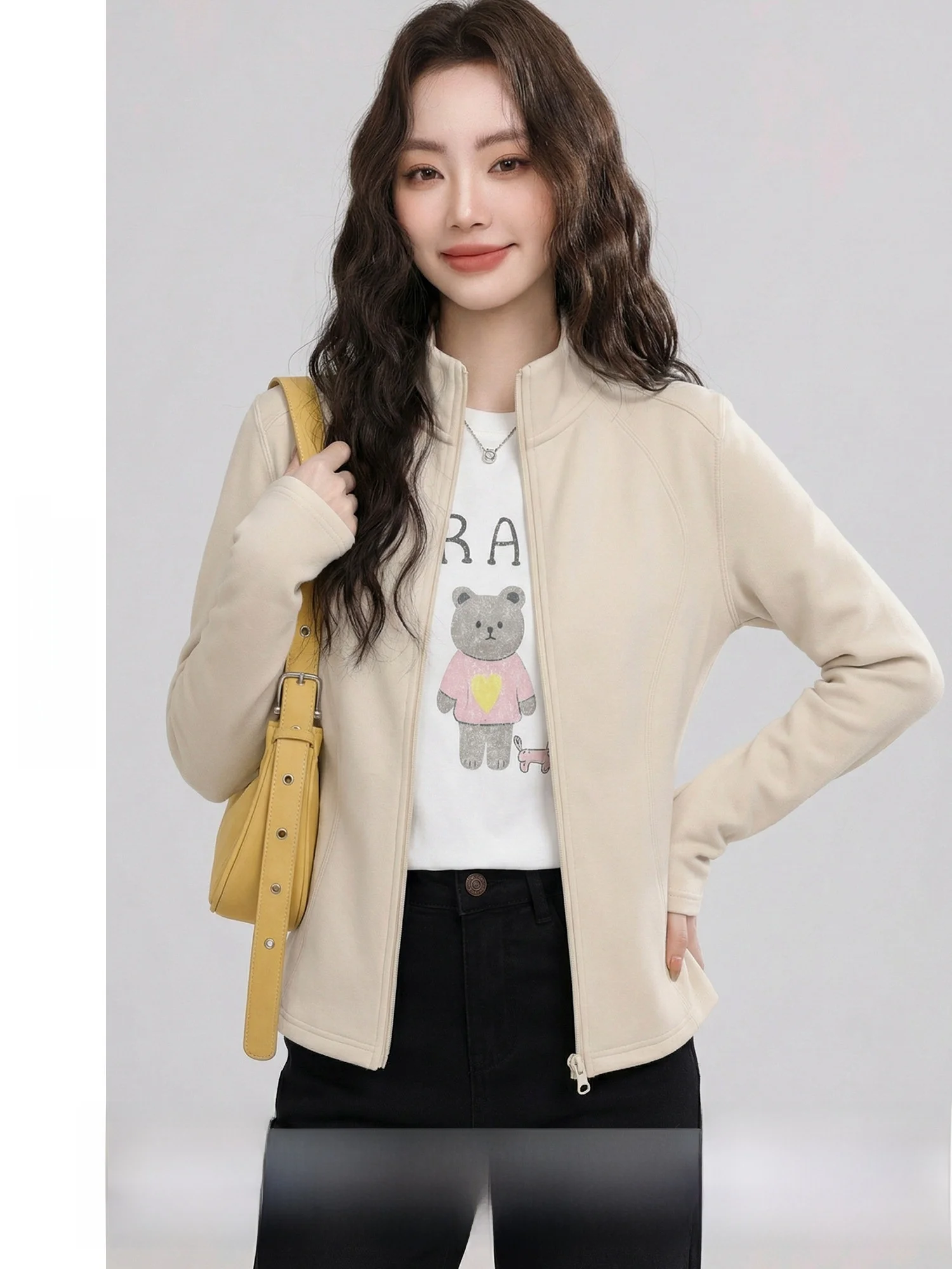 

Yuxu Cloud Encounter Thiened Cr Белая приталенная куртка с воротником-стойкой для женщин, повседневная, для поездок на работу, весна, новинка