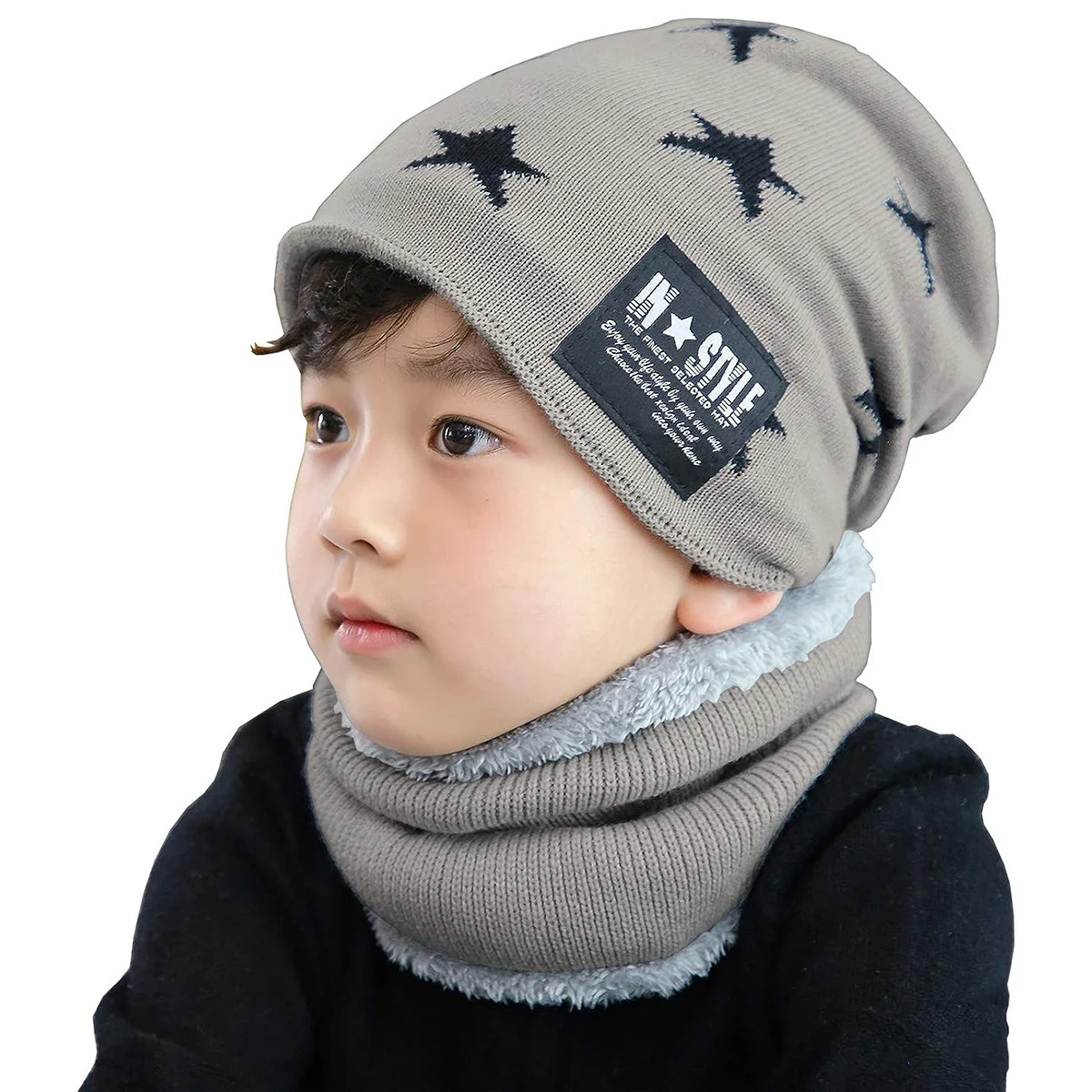 Hot Sale Children's Winter Woolen Hats Scarf Set Baby Boys Girls Korean Thick Warm Knitted Star Pattern Beanie Hat Kids