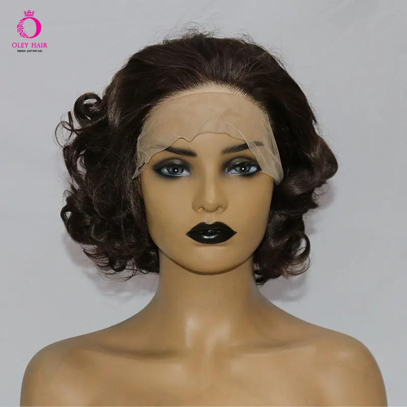 

OLEY Drag Queen Synthetic Wig 12 Inches 180% Density Heat Resistant Fiber Brown Wavy Wig For Women Cosplay Glueless Peluca