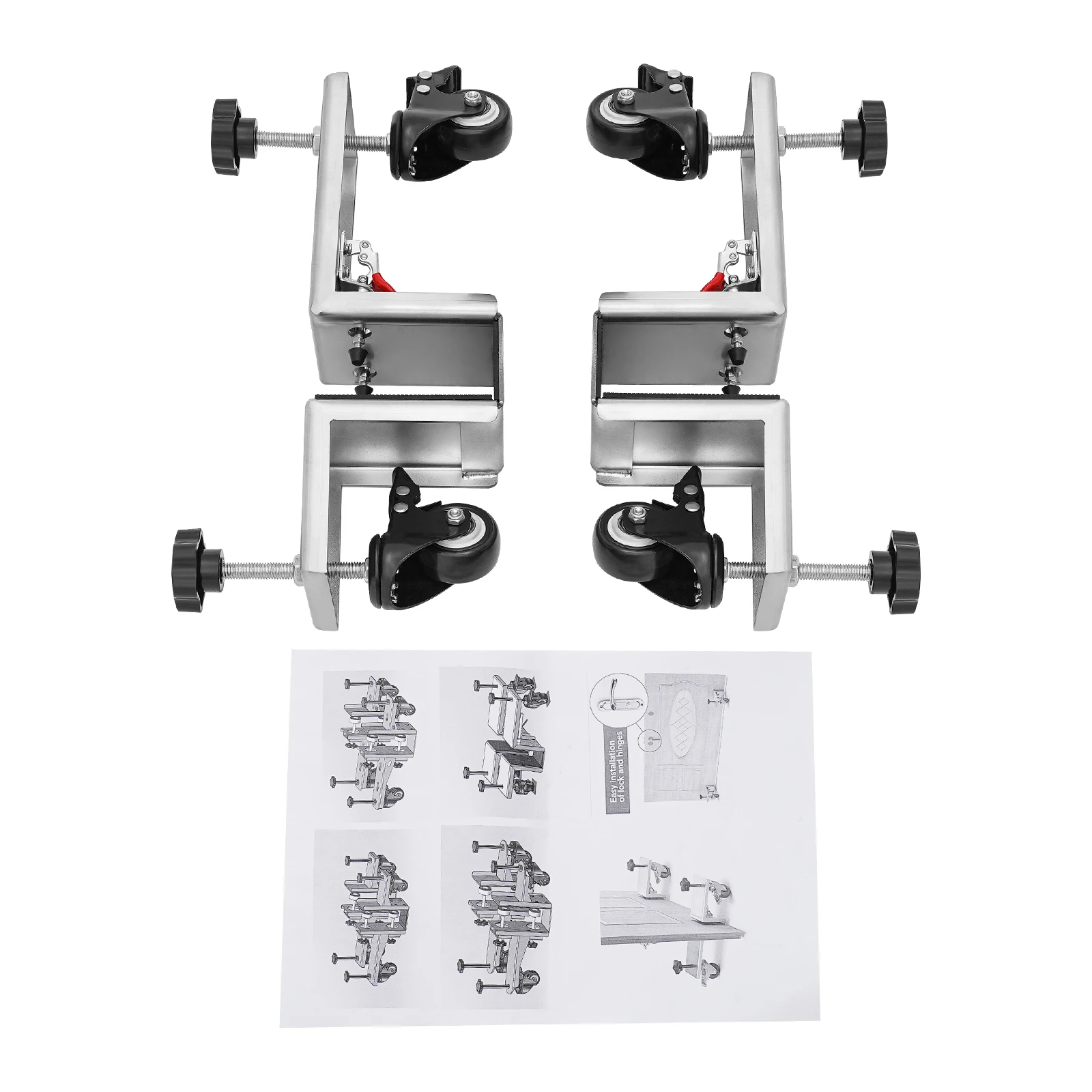

2PCS 500lbs Door Installation Tools with 4 Pressure Plate Holders & 360°rotating Wheels(W/ Brakes) Fits Doors 1.375"-1.75" Thick