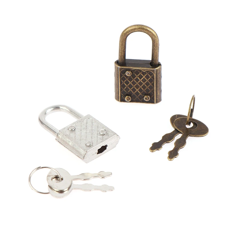 Home Mini Retro Padlock For Notepad Diary Small Luggage Box Lock With Keys Zinc Alloy Suitcase Locker Hardware Set Metal Lock