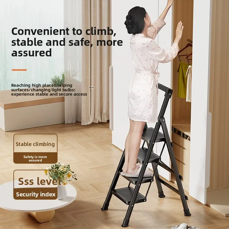 Home climbing folding ladder, maintenance specific telescopic ladder, handrail ladder with tool bench, safety anti slip ladder