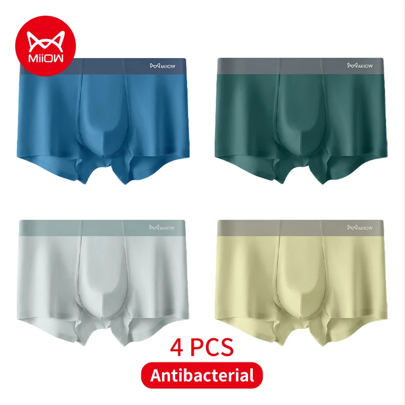 

MiiOW 4Pcs Autumn Winter Silky Men Underwear Antibacterial Crotch Men's Panties Skin-friendly Softness Man Boxer Briefs Trunks