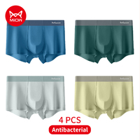 MiiOW 4Pcs Autumn Winter Silky Men Underwear Antibacterial Crotch Men's Panties Skin-friendly Softness Man Boxer Briefs Trunks