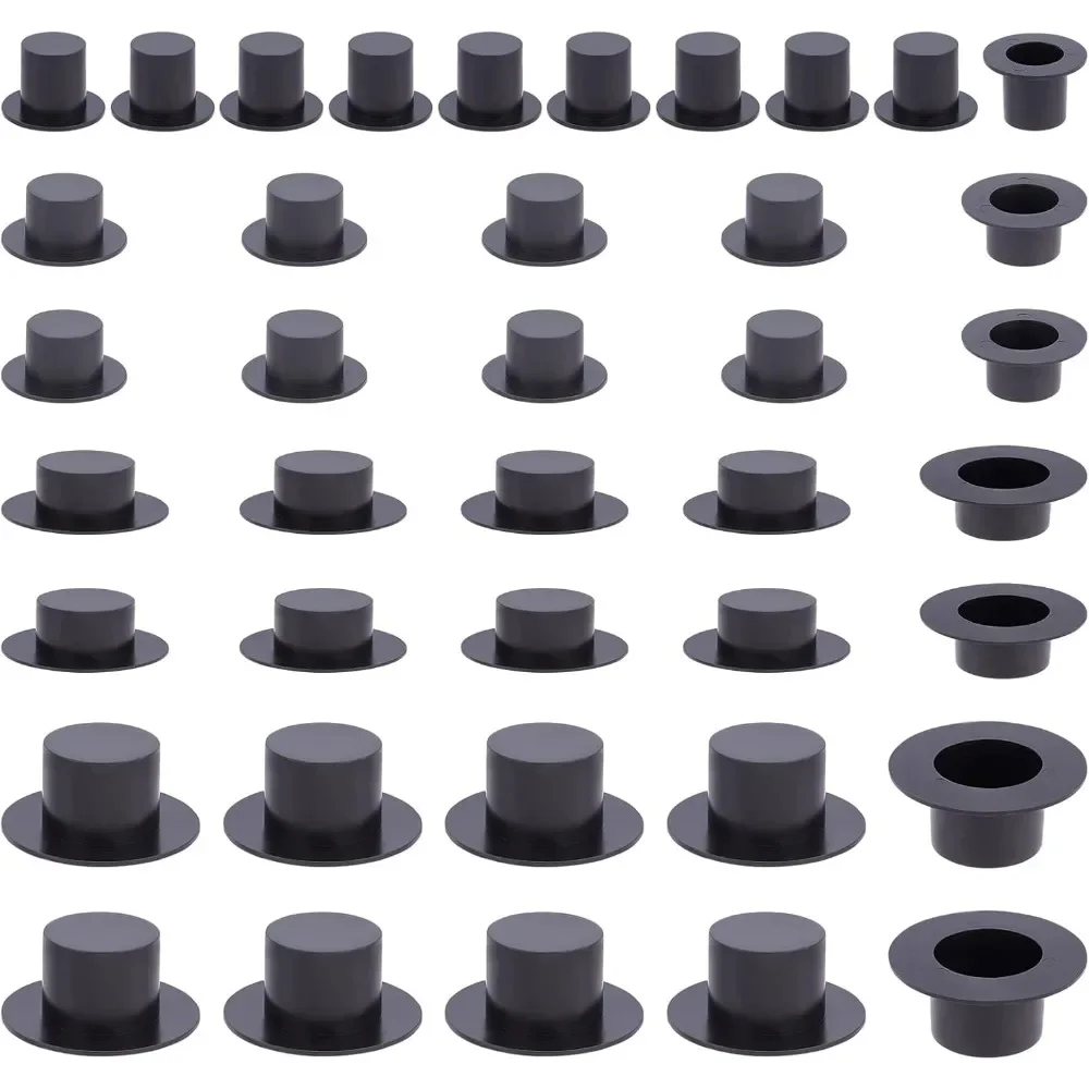 40 Pcs 4 Sizes Mini Black Top Hats, Plastic Magician Top Hats Christmas Decoration Plastic Mini Hats Miniature Top Hats Craft