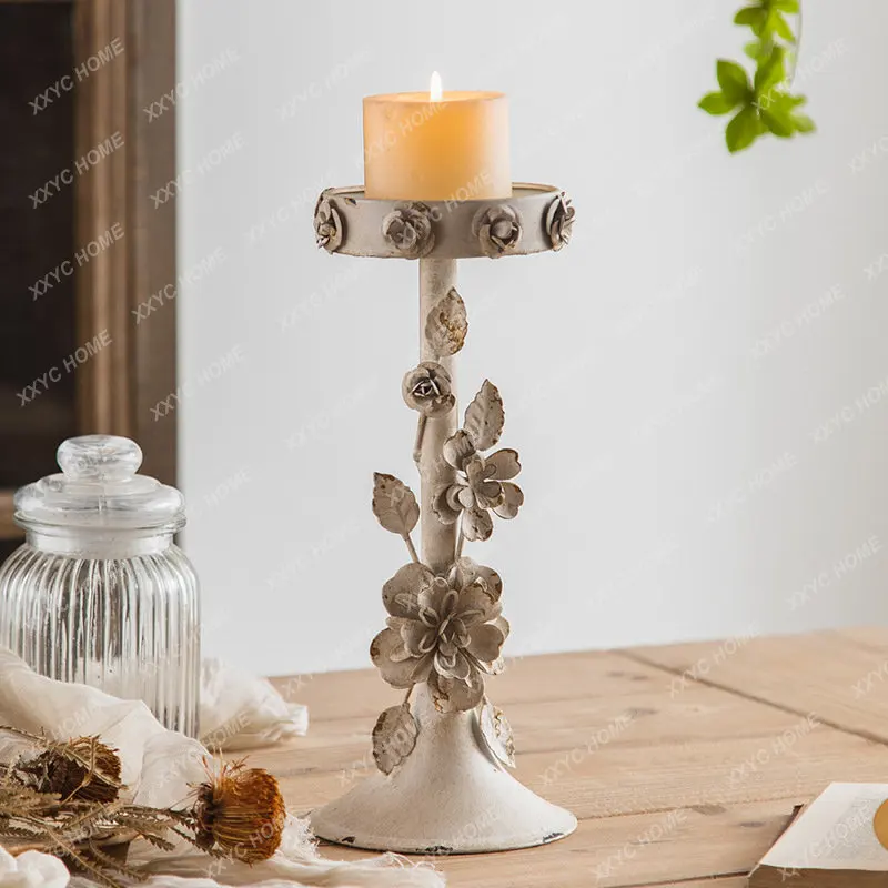 

European-Style Vintage Ornament Wrought Iron Candlestick Seat Decoration Candle Holder Distressed Props Table Decoration Props