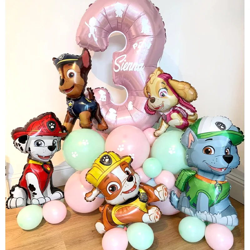 Set de Globos de Aluminio con Personajes de Paw Patrol, Globos con Números, Kit de Globos Decorativos para Fiestas de Cumpleaños Infantiles