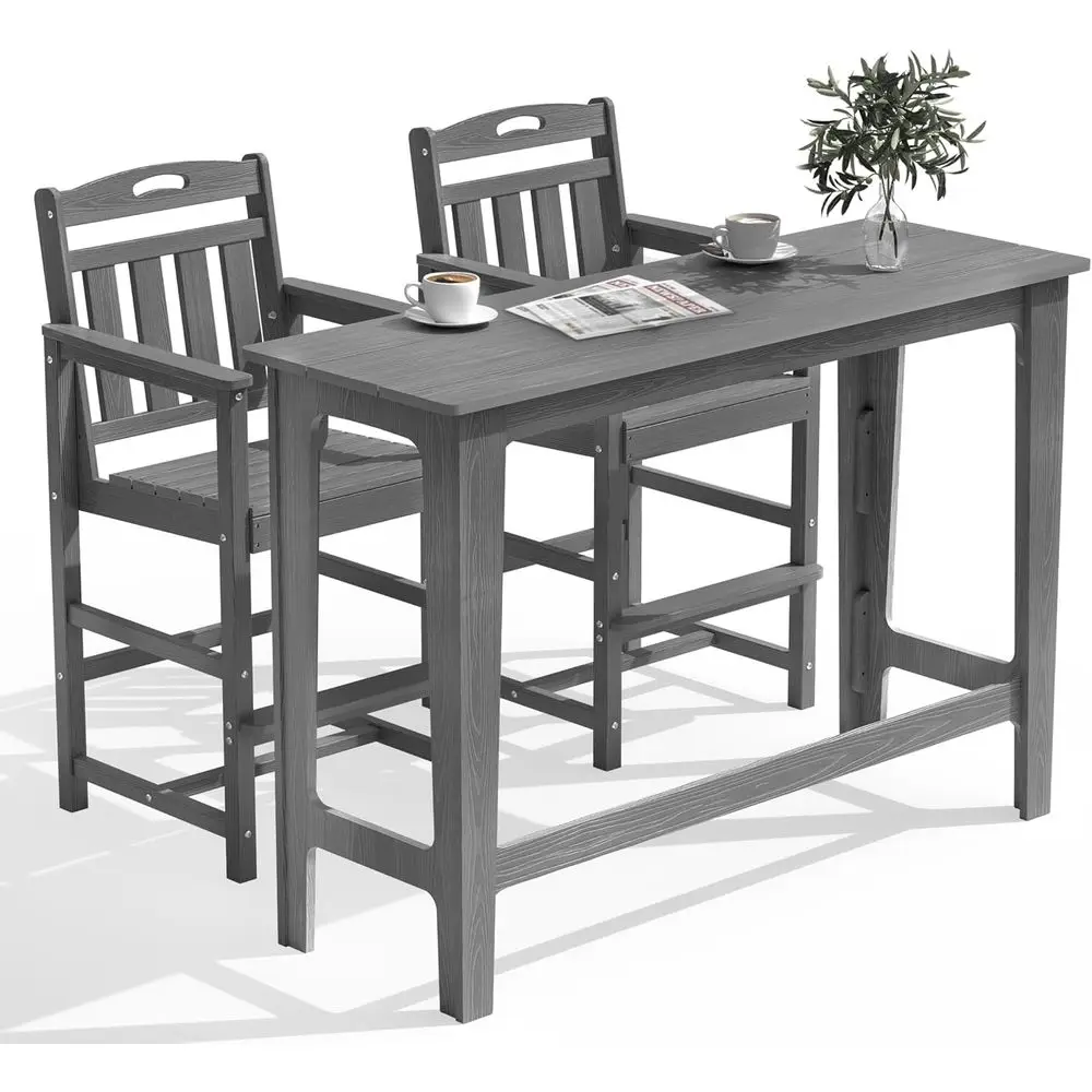 

Weather-Resistant Grey High Top Patio Table and 2 Tall Adirondack Chairs Set for Outdoor Balcony or Pool Deck