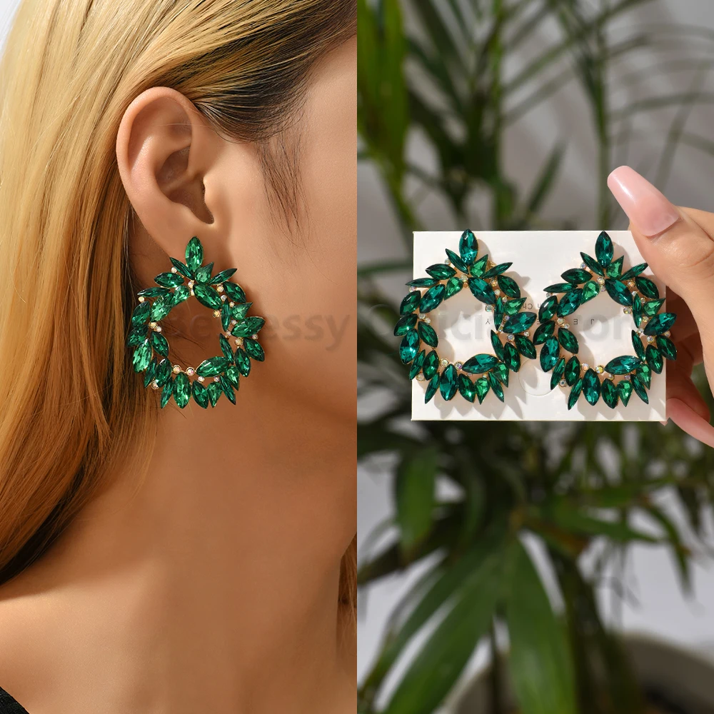 أقراط مرصعة بالكريستال بالكامل هندسية ملونة للنساء ، مجوهرات بوهيمية ، فاخرة ، تصميم أنيق ، هدية عيد الميلاد ، موضة الفتيات #2