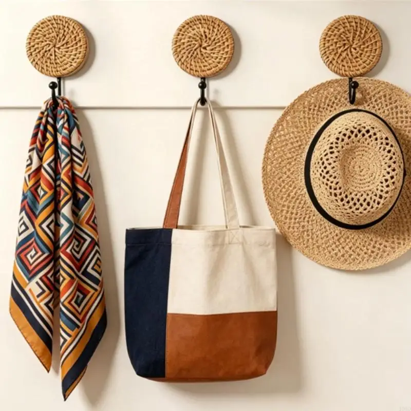 Round Textured Wall Hangers with Black Metal Arms, 2-Piece Set JOMD