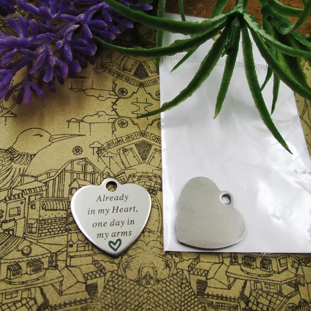 

20pcs/lot--"Already in my Heart,one day in my arms"stainless steel charms 5 styles for choosing DIY for necklace bracelets