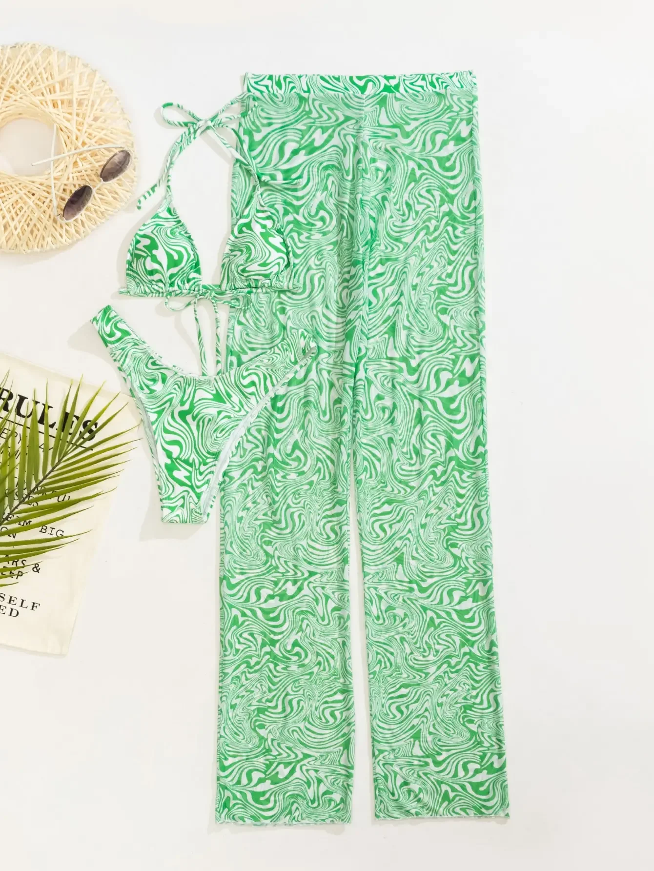 3-teiliger Neckholder-Triangel-Bikini 2025, Badeanzug für Damen und Überwurfhose, Badebekleidung, weibliche Strandmode, Badegäste, Badeanzug