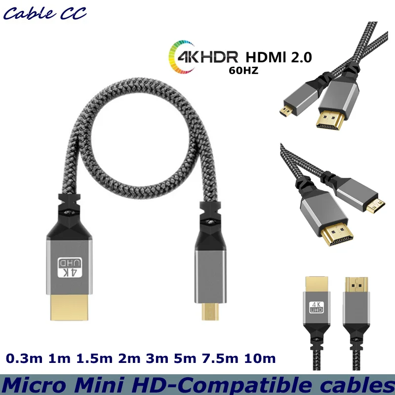 Kabel przedłużający Micro Mini TPU do HDMI, 1-10 m, 4K 60Hz, męski, kompatybilny z kamerami, PS3/4/5, projektorem, TV Box, laptopem