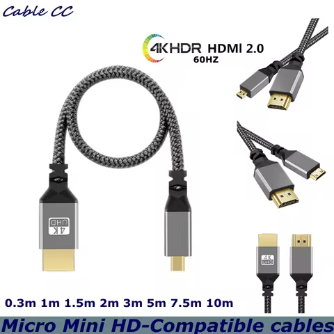 1-10 m 4K 60HZ TPU Micro Mini TO HDMI-Compatible Extension Male Cable For Camera PS3/4/5 Projector TV Box Laptop