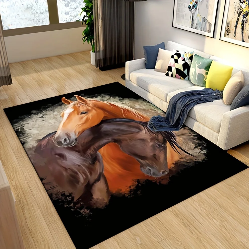 VIKAMA سجادة على شكل خيولين لغرفة النوم، غرفة المعيشة، الدراسة، ممسحة ديكور للمدخل، سجادة أرضية ناعمة ومريحة لديكور المنزل #4
