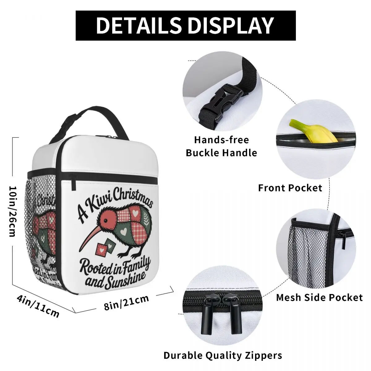 Patchwork Kiwi Silhouette - A Kiwi Christmas Insulated Lunch Bag for Women Office Cooler Thermal Food Box Tote Lunch Boxes