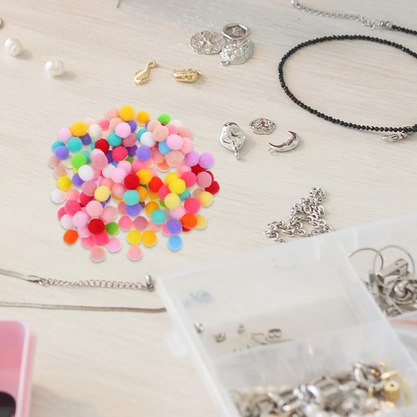

Colorful Balls Polyester DIY Material Pompom Crafts Mini Elastic Accessories Kids Playing Safe Soft No Odor Craft