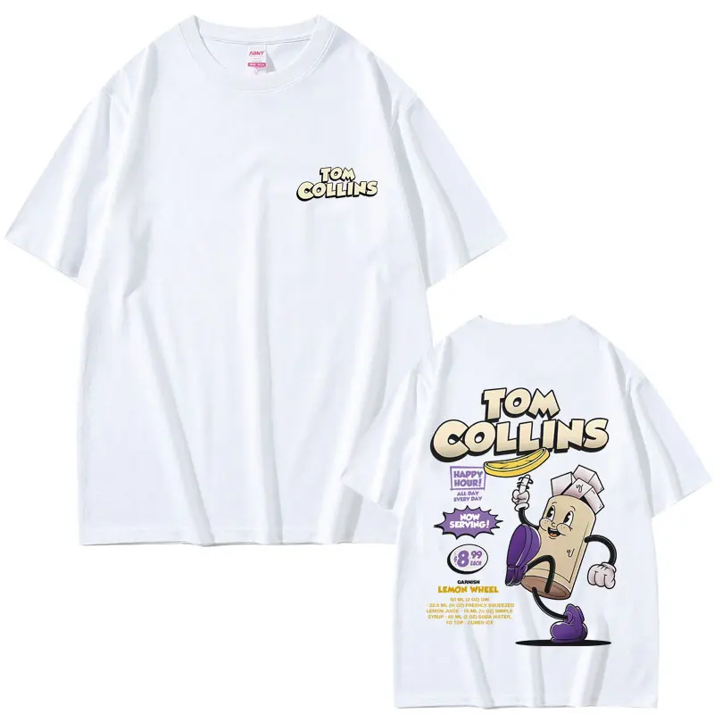 

Tom Collins Cocktail Cartoon Funny Meme T-shirt Men Women Casual Humor Oversized T Shirts Summer Male Fashion Tshirt Streetwear