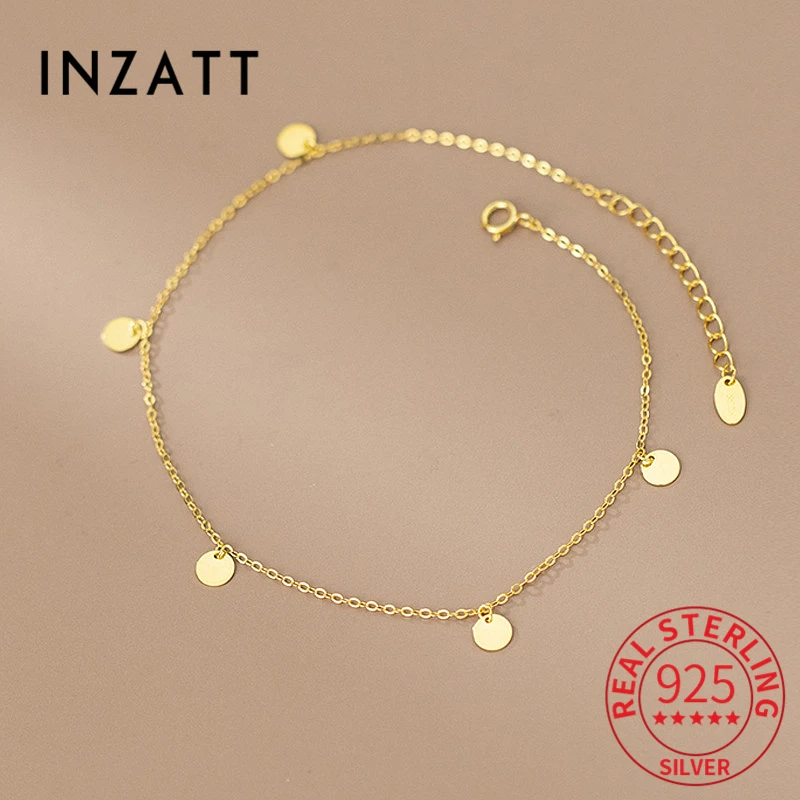 

INZATT Real 925 Sterling Silver 18K Geometric Round Anklet For Fashion Women Hiphop Fine Jewelry MInimalist Accessories Summer